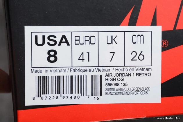 Retro Jordan High OG 1 Clay Green Air 555088-135 0815